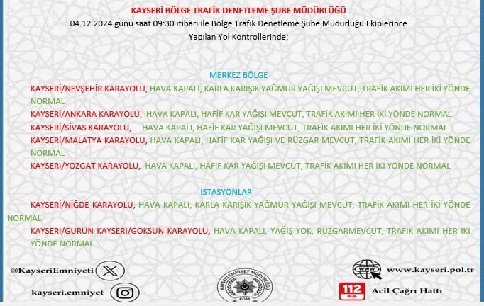 Kayseri'de Kar Yağışına Rağmen Trafik Akışı Normal Seyrediyor